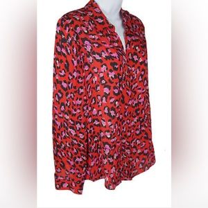New w tags L'Agence silk red animal print button down top XS